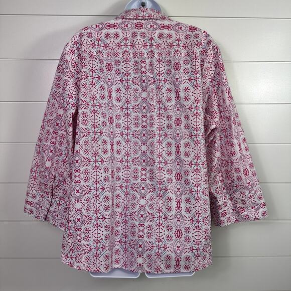 Foxcroft Pattern Easy Care Button Front Shirt White Pink sz XXL - Picture 5 of 7